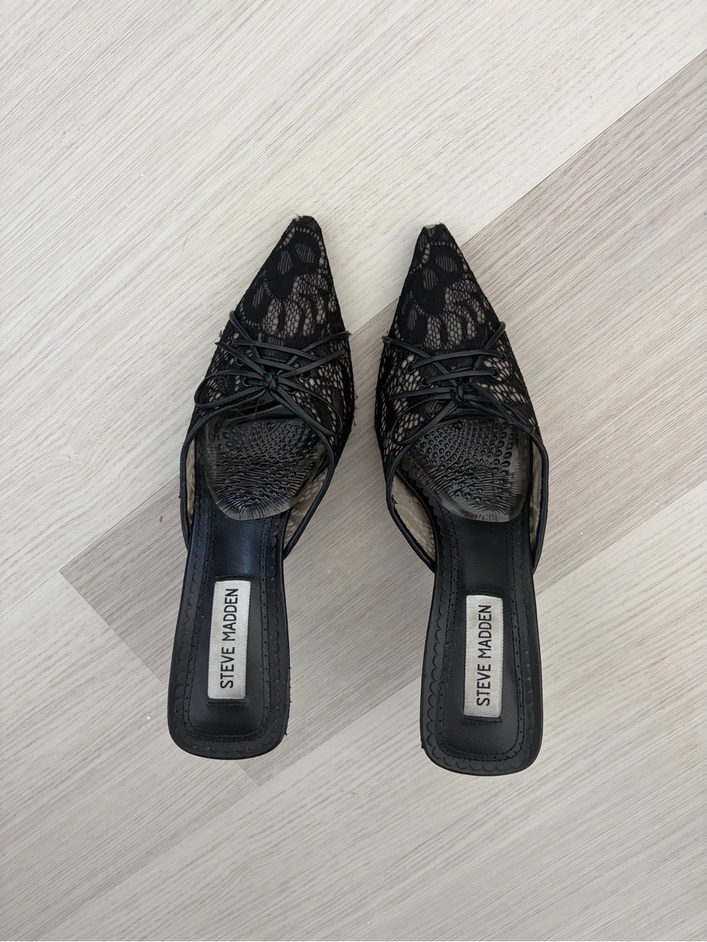 Steve Madden Black Lace Pointed Slingback Mules